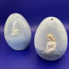 Vintage Mermaid Salt and Pepper Shakers with Seagulls on Back Blue Danish picture