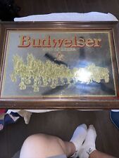 Vintage 1980's Budweiser King of Beers Gold Clydesdales Mirrored Bar Sign picture
