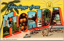 Vintage FLORIDA Large Letter Postcard Beach Scene / Curteich CHROME 1974 Cancel picture