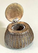 Vintage Antique 19C Victorian Brass Wire Woven Basket Inkwell Desk Accessory Old picture