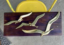 VINTAGE BRASS SEAGULL BIRD FLY MID CENTURY MODERN SET LOT HANGING WALL ART picture