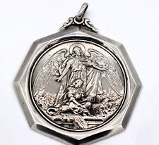 ANTIQUE GUARDIAN ANGEL MEDAL MADE BY HAND. STERLING SILVER »»» picture