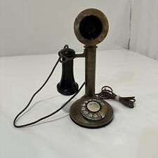 Vintage Brass Candle Stick 51 AL Phone Rotary Dial Original Cords Bakelite 1900s picture