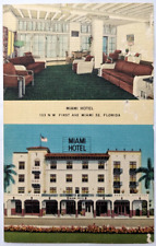 Miami Hotel on First Avenue, Miami Florida FL Vintage Linen Postcard Multiview picture