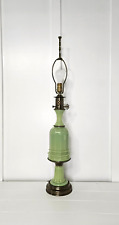 Vintage Jadeite Glass and Brass Large Table Lamp picture