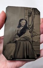 Antique 19th Century TINTYPE Photo Identified Woman Elizabeth Stone 4 1/4