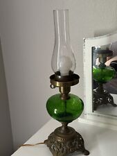 Vintage Brass Emerald Glass Lantern Electric Lamp Rare picture