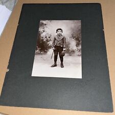 Antique Mounted CW Heisel Photo: Young Boy Equestrian Jockey Outfit Anchor Shirt picture
