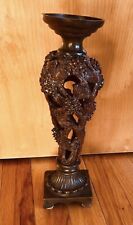 TWISTED BROWN WOODEN PINE CONE CANDLE STICK HOLDER picture