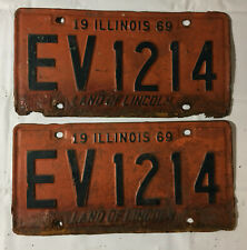 Illinois License Plate Tag Pair EV1214 vintage 1969 picture