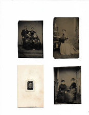 4 TINTYPES, FERROTYPES, WOMEN NICE DRESSES,  1 WITH NAME 1866, picture