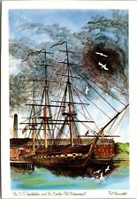USS Constitution Bunker Hill Monument Naval Ship Postcard Chrome Unposted A1391 picture