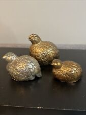 3 Vintage Gold Color Cast Metal Quail Bird Sugar, Salt and Pepper Shakers picture