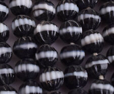 9 strands-Vintage African Glass Trade beads-Czech Bohemian Black-White Stripe picture
