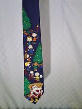 Snoopy & Friends Christmas Holiday Neck Tie, Blue sit on Santa's lap USA silk  picture