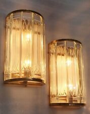 Pair Antique Vintage Art Nouveau Brass & Glass Light Fixture Wall Sconces Lamp picture