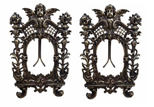 SET OF 2 GUARDIAN ANGEL FRAME STAND IN FLORAL DESIGN IN SOLID BRONZE ANTIQUE picture