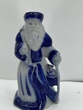 VTG Eldreth 1998 Blue Salt Glaze Santa With Walking Stick/Bag/Bear Signed 2ND picture