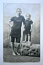 Real Photo Postcard of Young Girl with Grandfather in Bathing Suits, early 1900s picture