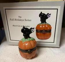 PORCELAIN HINGED BOX Cat on a Pumpkin Midwest PHB New in Box picture