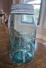 Mason's Jar Early Antique Aqua Blue Patent Nov 30th 1858 with Zinc Lid picture