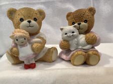 2x Enesco Lucy and Me Girl Bears Cat In Lap  & Playing with Doll picture