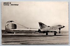 Airplanes~French Dassault Mirage III Fighter Landing W/ Parachute~B&W~Vintage PC picture