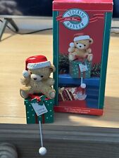 1989 Vintage HALLMARK Christmas Stocking Hanger TEDDY BEAR picture