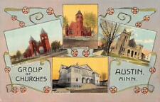 Austin, MN  Minnesota  GROUP OF CHURCHES  First Baptist++  ca1910's Postcard picture