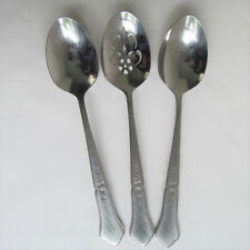 3 Vtg Oneida Lg Serving Spoons Slotted & Solid Daisy Flower Handle Stainless H1 picture