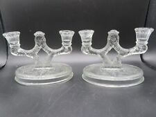 Pair Vintage McKee Clear Rock Crystal Double Taper Candlestick Holders picture