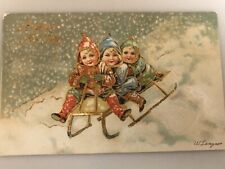1908 SIGNED POSTCARD, HAPPY NEW YEAR, BY W. LANGNER, LOTS OF GOLD picture