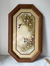 Vintage Home Interior Margie Morrow Humming bird print in Oak Wood Frame 19x11” picture