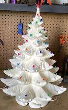 1971 White Ceramic Christmas tree w Snow 22” Lights Star Musical Works 4 Tiers picture