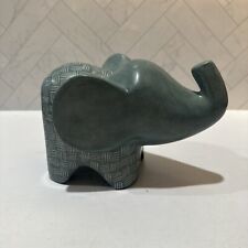 Hand Carved Stone Elephant Figurine Floral Decorative Blue Pattern Home Decor picture