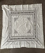 Vintage White Linen Square Embroidered Tablecloth Doily  picture
