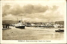 Steamships in port Marseille France ~ RPPC real photo mailed 1937 picture