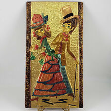 Vintage Big Eyed Girl and Boy Brass Hand Colored Victorian Clothing Wall Hanging picture