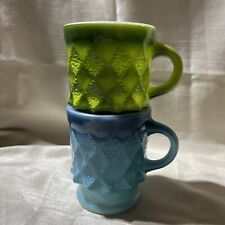 Set 2 Vintage Fire King Kimberly~Coffee Mugs Anchor Hocking Green & Blue Ombre picture
