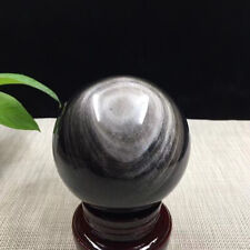 104mm Natural Silver Black Obsidian Sphere Quartz Crystal Ball Healing picture