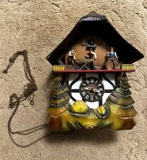 Vintage Cuckoo Clock Wood Carved Chalet Men Working Saw Hammer Musical AS IS picture