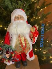 18IN RED COAT GOLD VEST STANDING SANTA FIGURINE WITH GIFTS HOLIDAY DECOR picture