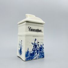 Antique Porcelain Blue Delft Windmill Cinnamon Jar Basel Made in Germany Patina picture