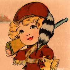 Antique 1915 Boy Winter Hunter Rifle Shotgun Snowshoes Funny Humor Postcard picture