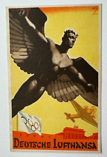 1936 Olympics Postcard Germany Deutsche Lufthansa Airlines propaganda art rings picture