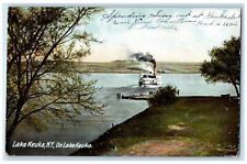 c1907 Steamer Ferry Boat Ship Dock Lake Keuka New York Vintage Antique Postcard picture