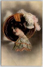 pretty woman lady in merry widow hat postcard millinery opening hats fashion picture
