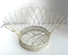 VTG LG. RARE ROUND FRENCH WIRE FRUIT BASKET FARMHOUSE COUNTRY CHIC  ANTIQUE 11X6 picture