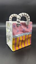 Milson and Louis Hand Painted Flower Purse Bag Whimsical Planter Vase picture