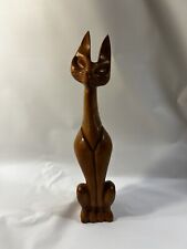 Vintage 1950’s MCM Carved Wooden Siamese Cat Sculpture picture